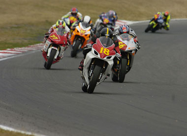 The second part of the pack tails Matt towards Surtees. They're not going to catch him, though...