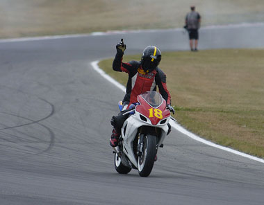 Despite the dark visor, you can still clearly make out Matt's daft grin...