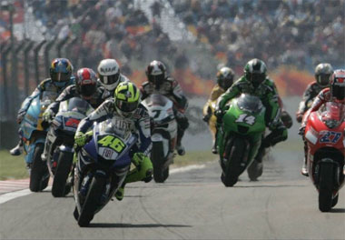 A clean start saw Rossi showing the young pretenders exactly how to launch a motorbike off the line...