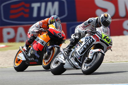 The only real excitement of the race - Randy de Puniet and Andrea Dovizioso slug it out for twenty-six laps (Pic: LCR Honda)