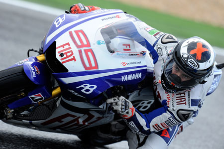 How much concentration is required to ride a MotoGP bike hard in the wet? Look at Lorenzo's eyes... (Pic: Yamaha)