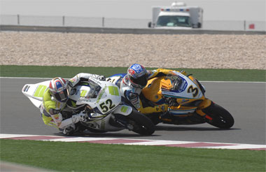 Biaggi courteously invited Toseland to pass him on the inside. At least we think that's why he left a gap - either way JT wasn't about to decline...