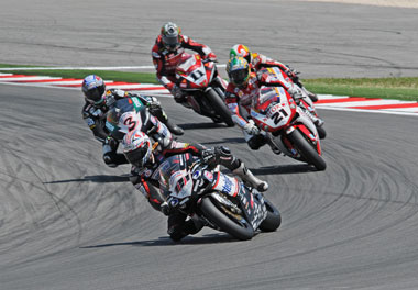 It stayed this close for a while. Ducatis dominated in the early stages.(Pic: Richard Handley)