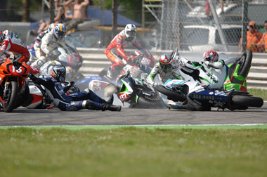 Happily nobody was really badly hurt in this first corner carnage in Superstock 1000