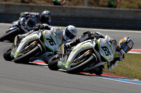 A rare view of both Hansoree Hondas on track at the same time. (Pic- Claus Hermann)