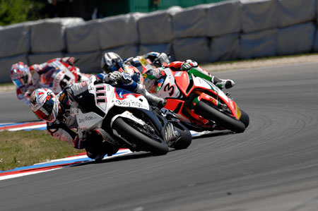 Ruben Xaus leading Max Biaggi. Not something you see every day. (Pic - Claus Hermann)